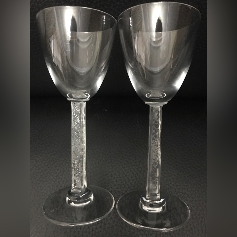 Lalique Set of 2 crystal cherry glasses.PHALSBOURG 5 3/4” signed